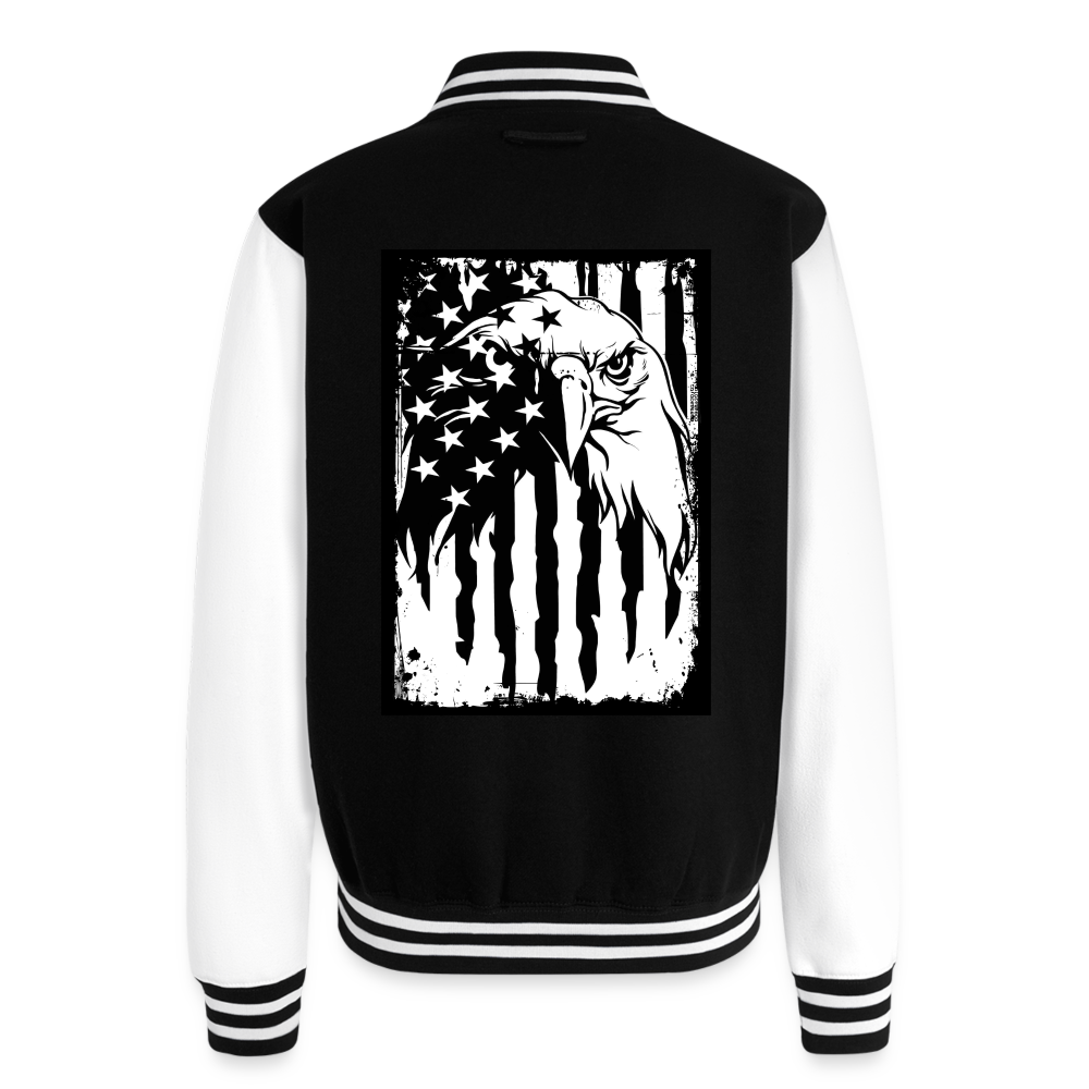 Freedom Rings Loud Just Hoods Heavyweight Letterman Jacket - black/white