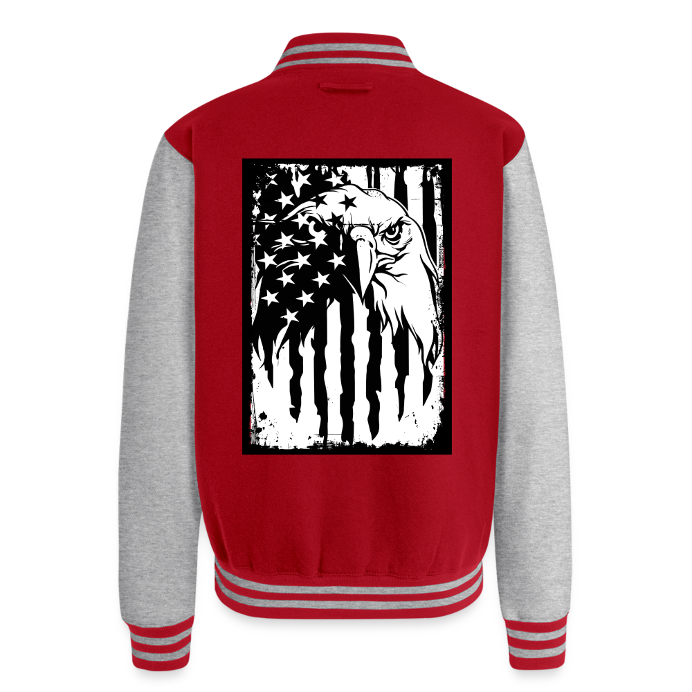 Freedom Rings Loud Just Hoods Heavyweight Letterman Jacket - red/heather grey