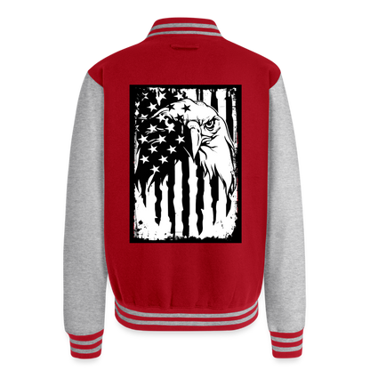 Freedom Rings Loud Just Hoods Heavyweight Letterman Jacket - red/heather grey