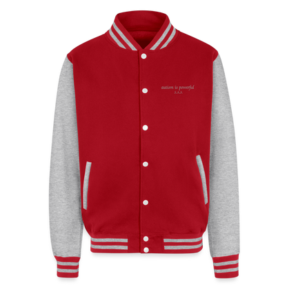 Autism is powerful Just Hoods Heavyweight Letterman Jacket - red/heather grey