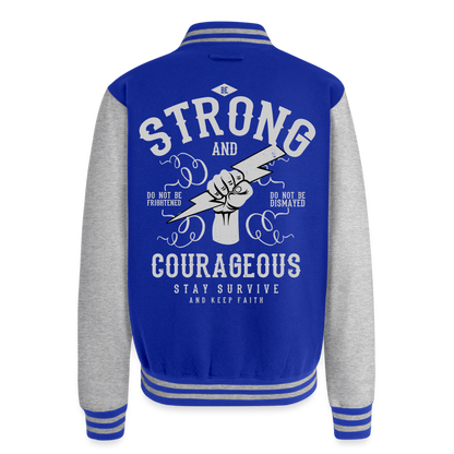 Autism is powerful Just Hoods Heavyweight Letterman Jacket - royal/heather grey