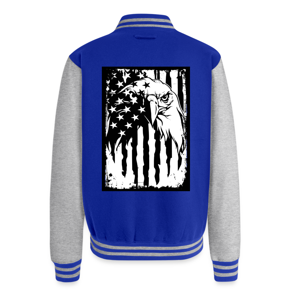 Freedom Rings Loud Just Hoods Heavyweight Letterman Jacket - royal/heather grey