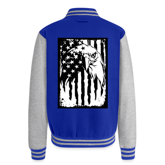 Freedom Rings Loud Just Hoods Heavyweight Letterman Jacket - royal/heather grey