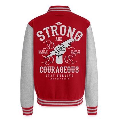 Autism is powerful Just Hoods Heavyweight Letterman Jacket - red/heather grey