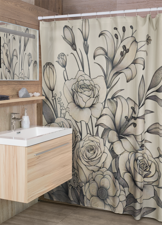 Elegant Floral Shower Curtain - Vintage Blooming Design