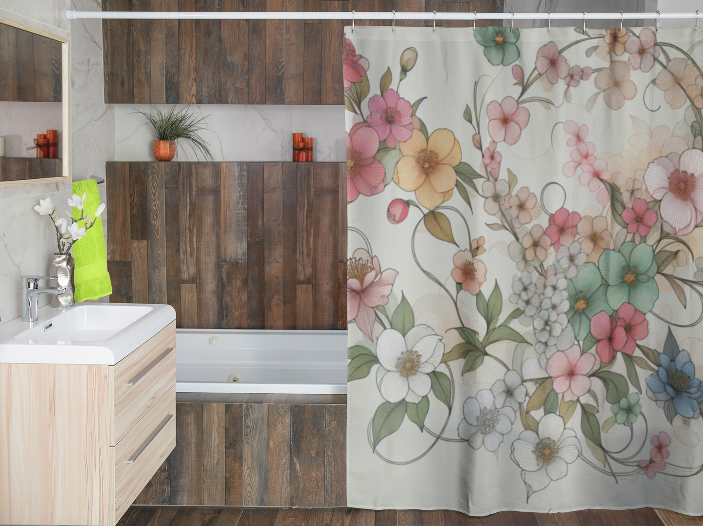 Floral Elegance Shower Curtain - Vibrant Botanical Design for Bathroom Décor