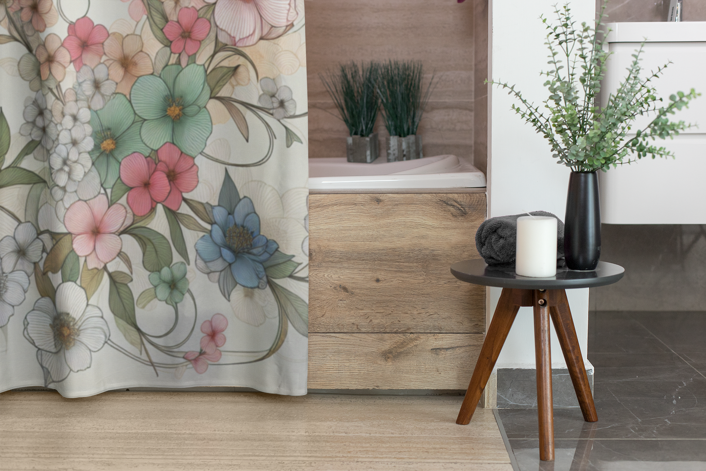 Floral Elegance Shower Curtain - Vibrant Botanical Design for Bathroom Décor