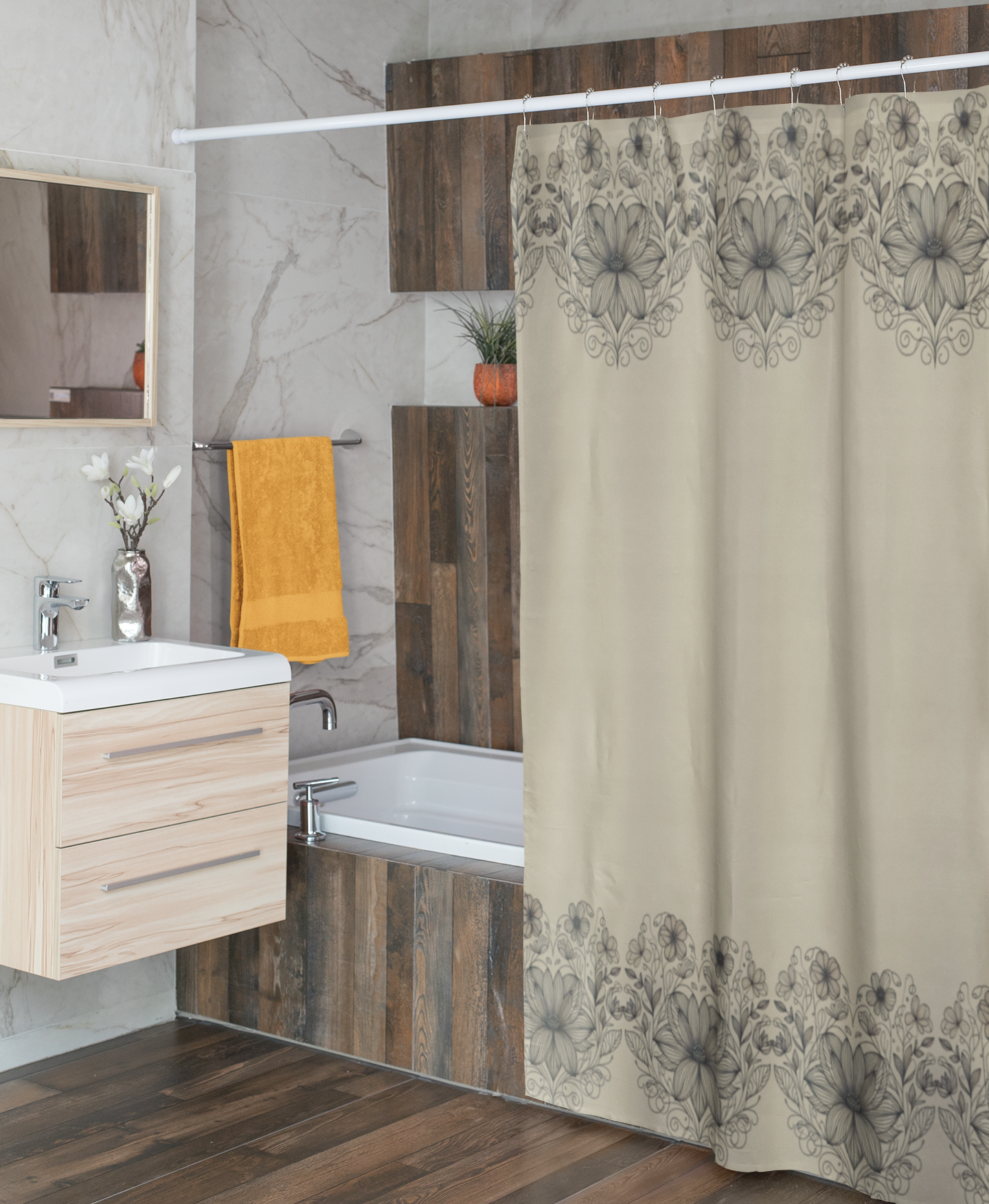 Elegant Floral Shower Curtain - Vintage Botanical Design