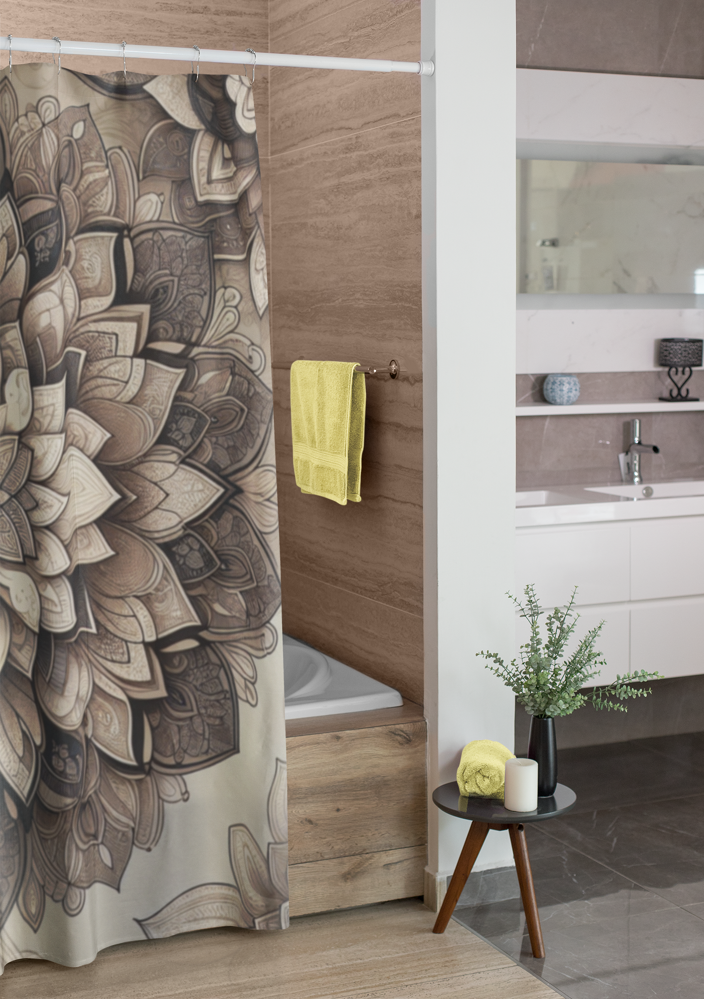 Bohemian Floral Shower Curtain - Elegant Mandala Design for Spa-like Bathroom Decor