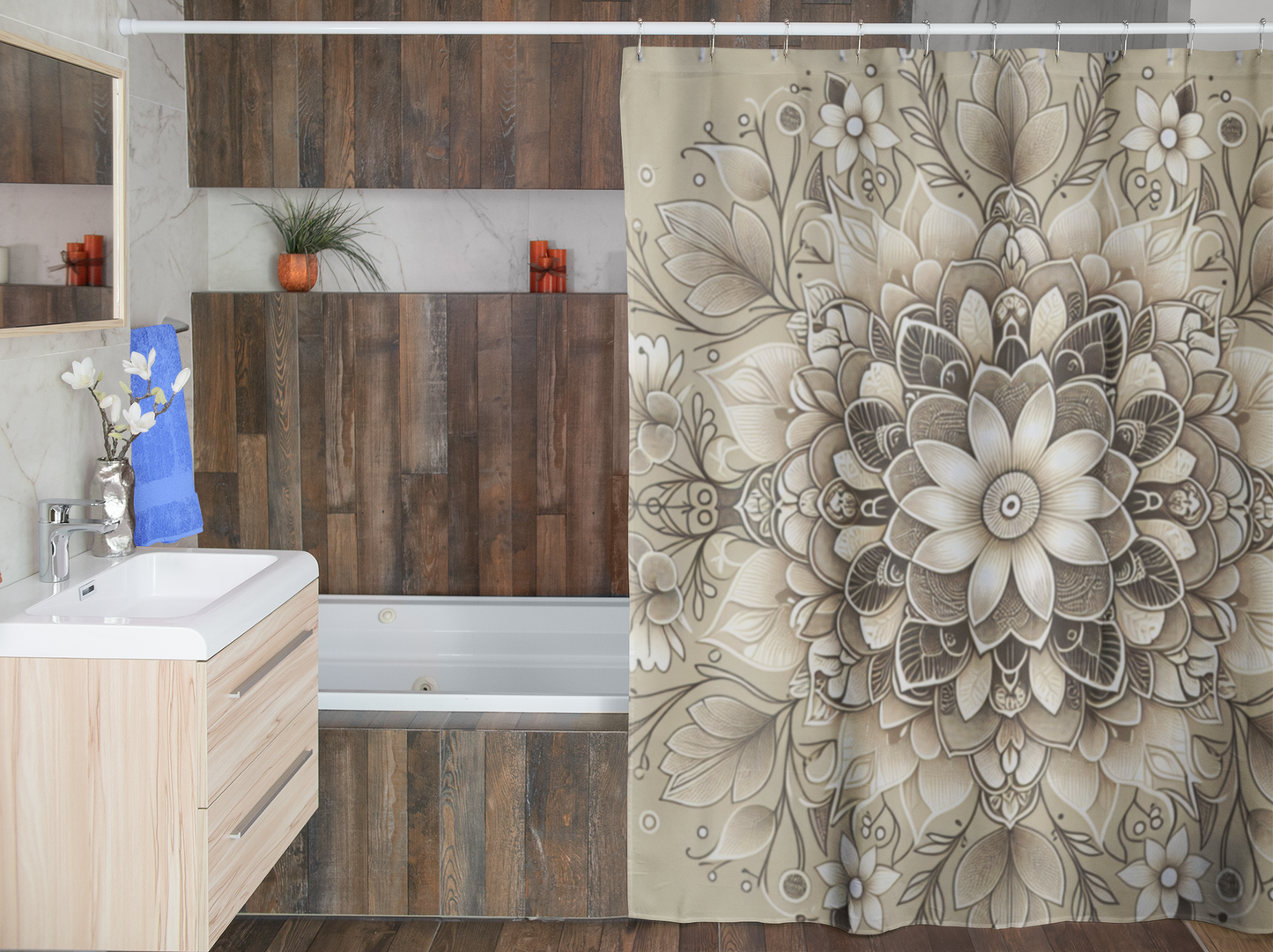 Elegant Floral Shower Curtain – Boho Chic Bathroom Decor
