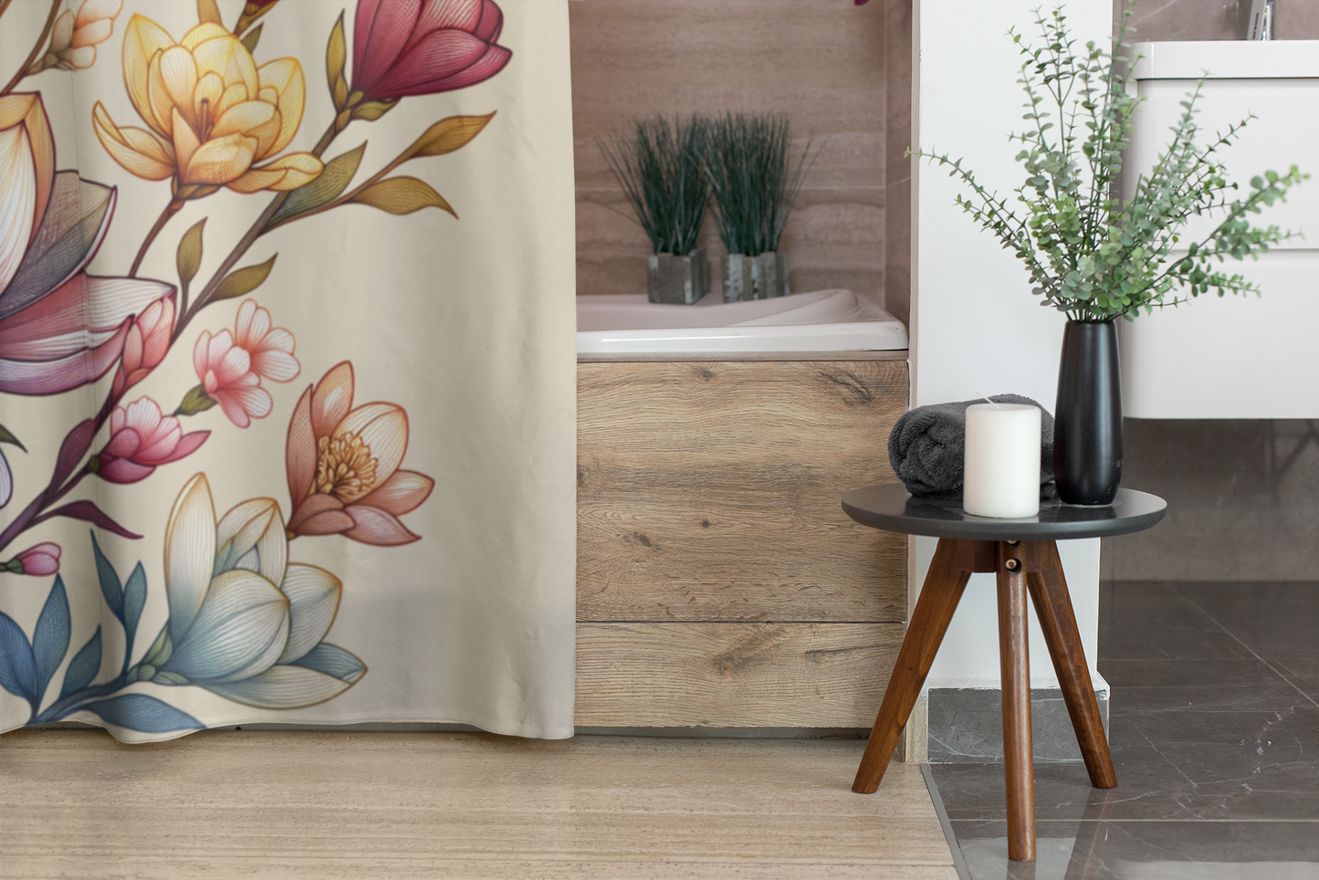 Elegant Floral Shower Curtain - Brighten Your Bathroom with Modern Decor