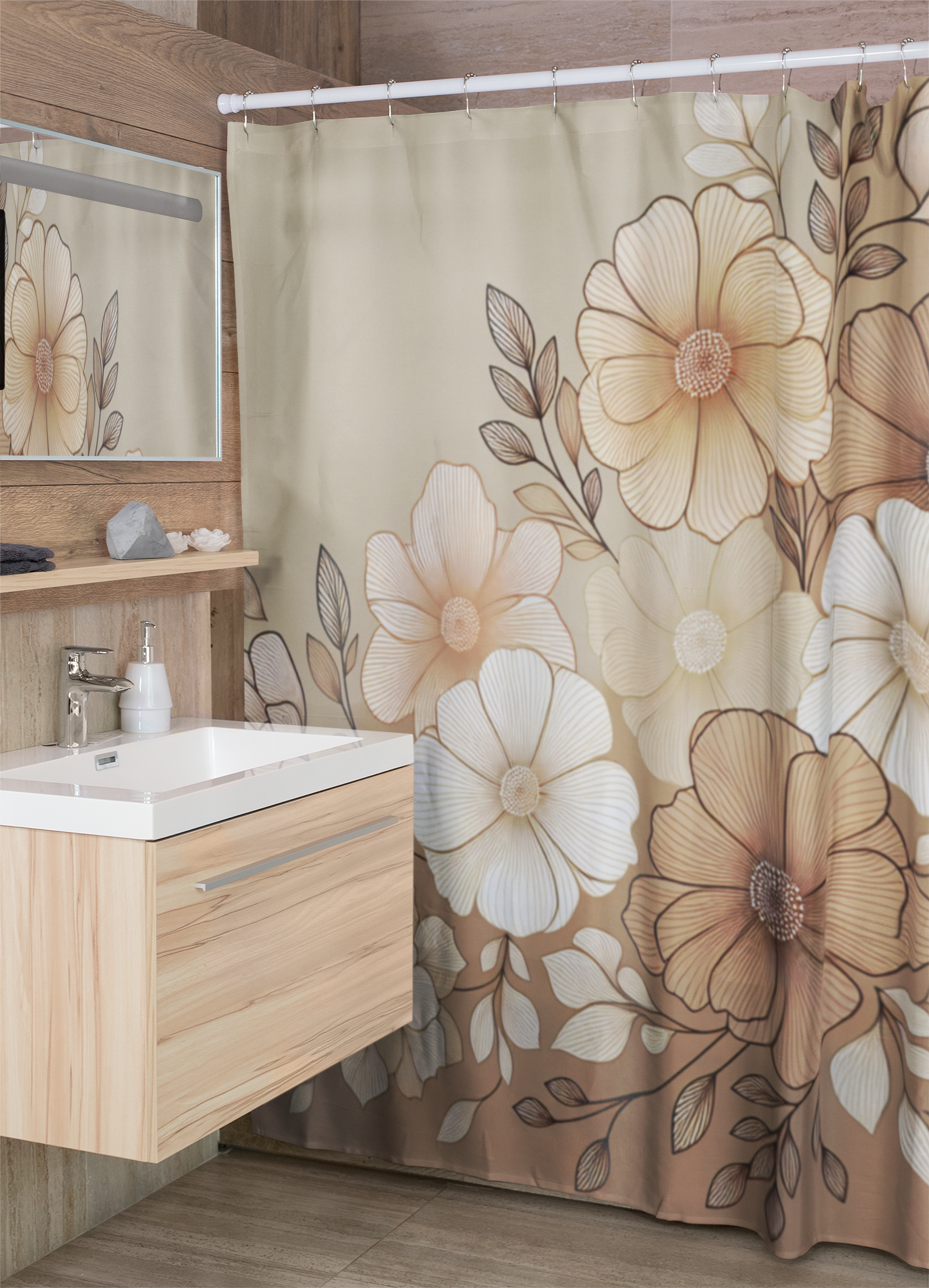 Floral Elegance Shower Curtain - Vintage Flower Design for Chic Bathrooms