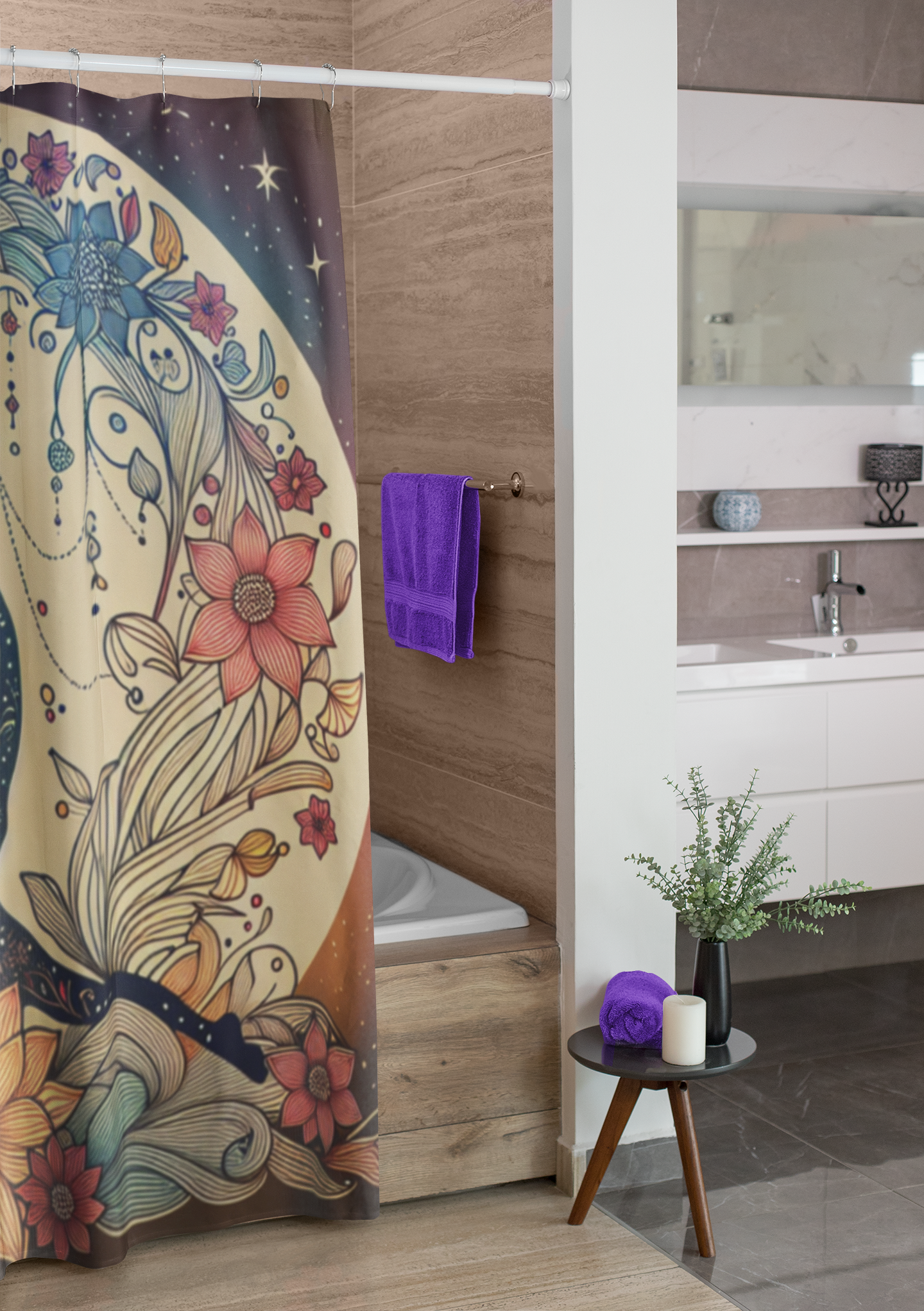 Bohemian Floral Yoga Shower Curtain - Zen Home Decor