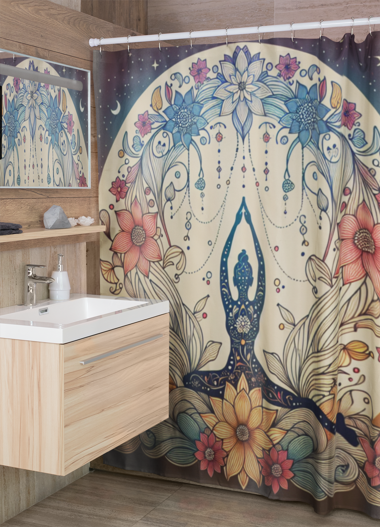 Bohemian Floral Yoga Shower Curtain - Zen Home Decor