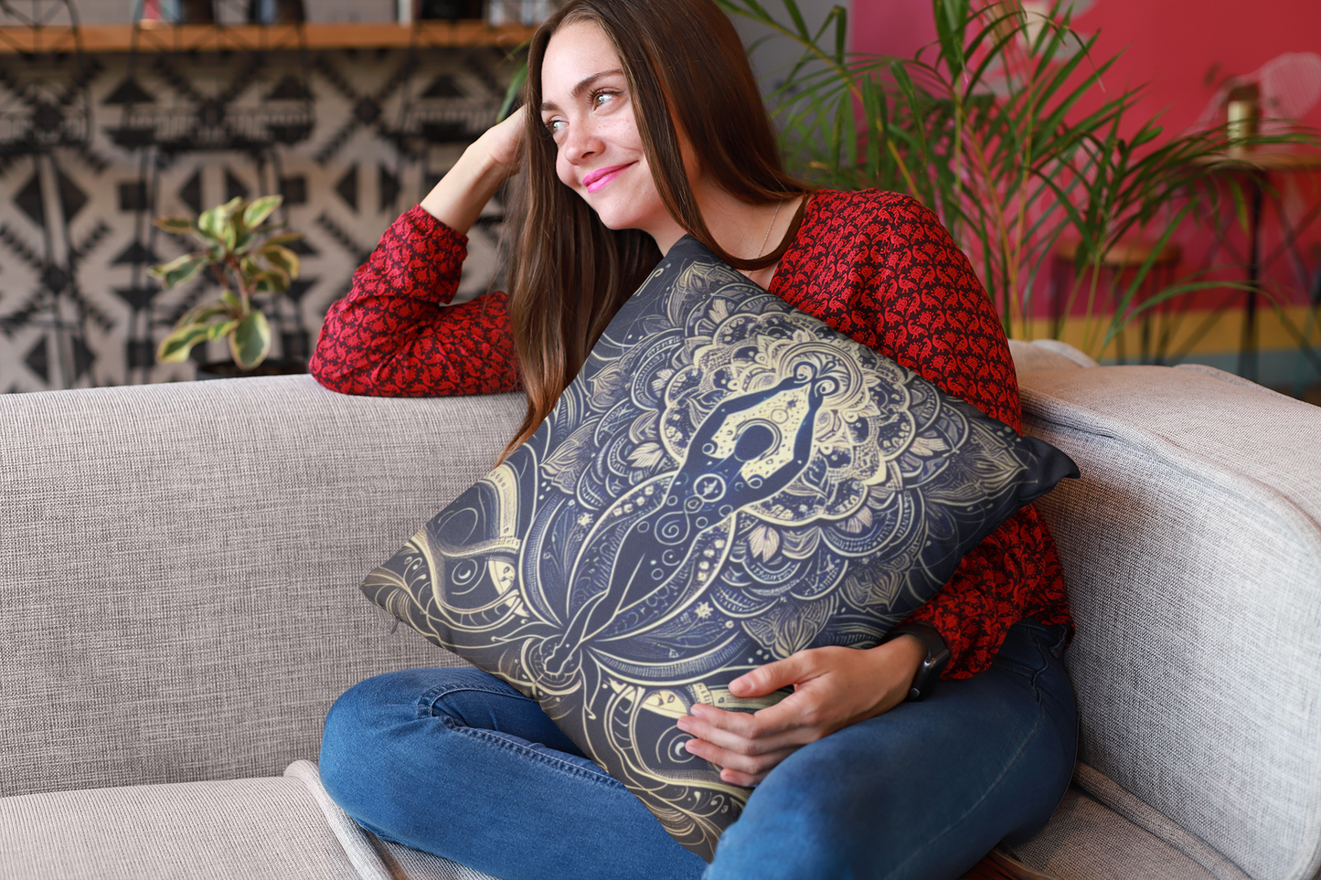 Mandala Yoga Inspired Square Pillowcase | Bohemian Home Decor