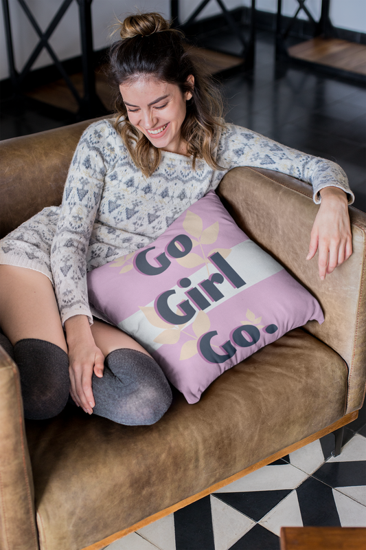 Motivational Square Pillow - 'Go Girl Go' Floral Design