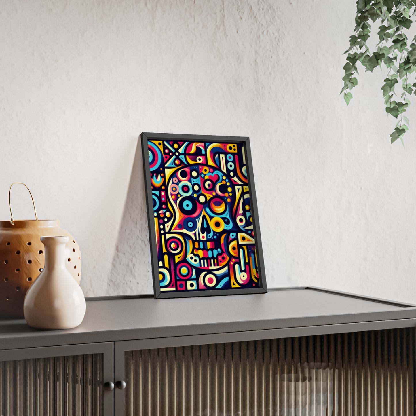 Skull Rock N Roll Posters with Wooden Frame