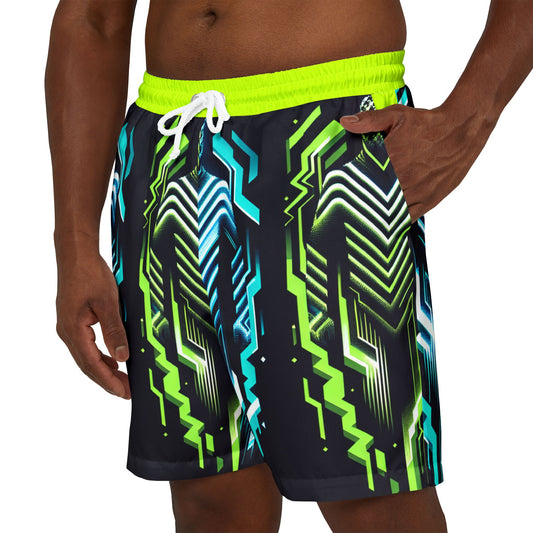 Neon Geometric Unisex Swim Shorts - Vibrant Beachwear for Summer Fun