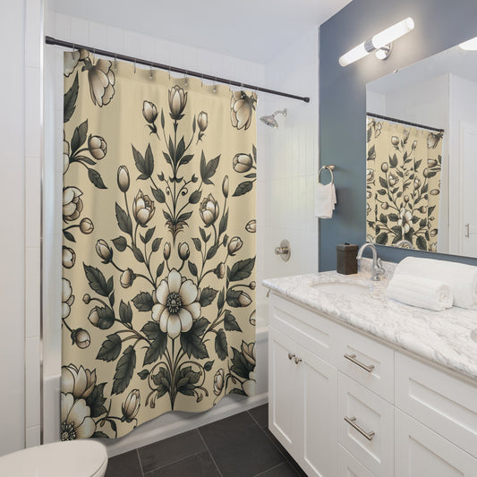 Elegant Floral Shower Curtain - Vintage Botanical Design for Bathroom Decor