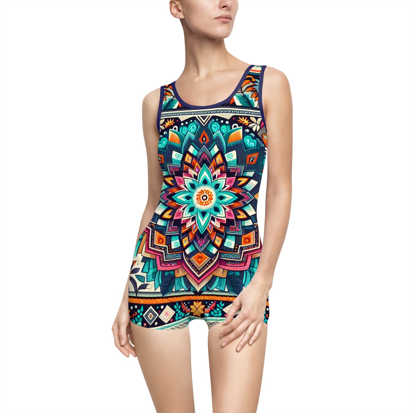 Colorful Bohemian Women's Vintage Swimsuit - Floral Mandala Design