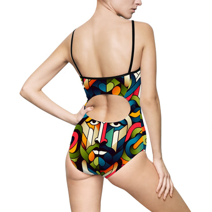 Colorful Artistic Women's One-Piece Swimsuit with Abstract Design