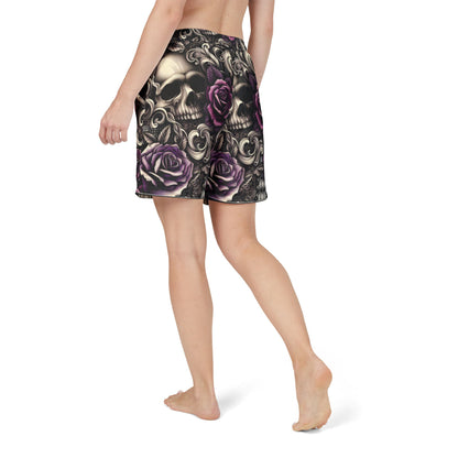 Stylish Unisex Swim Shorts with Skull and Rose Design