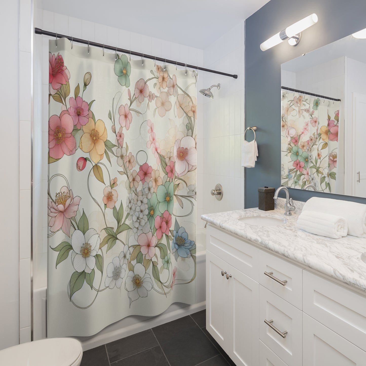 Floral Elegance Shower Curtain - Vibrant Botanical Design for Bathroom Décor