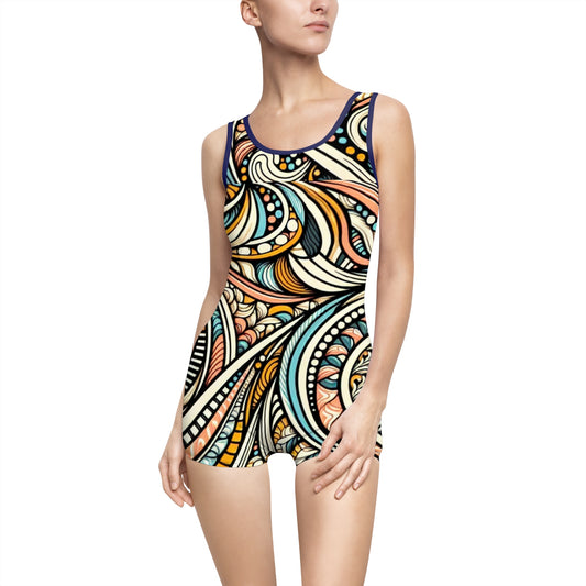 Women's Vintage Swimsuit with Colorful Abstract Design