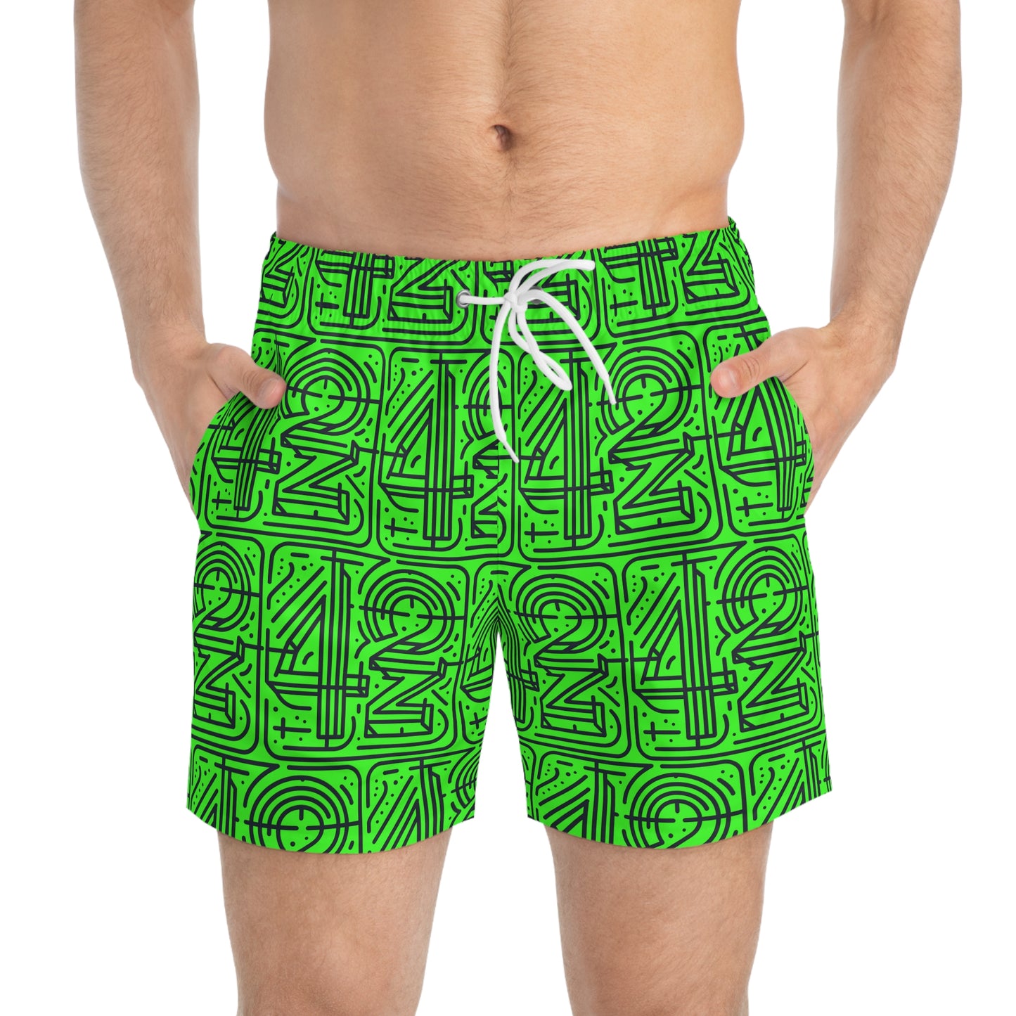 Luminous Green Graphic Swim Trunks - Perfect for Summer Fun!