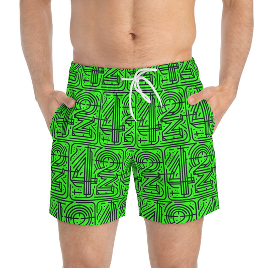 Luminous Green Graphic Swim Trunks - Perfect for Summer Fun!