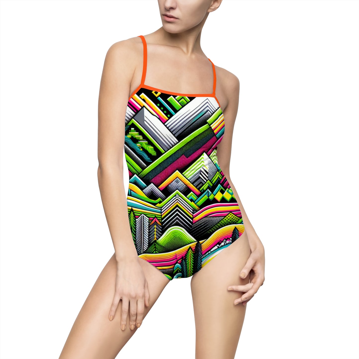 Vibrant Geometric Women's One-Piece Swimsuit - Colorful Swimwear for Summer Fun
