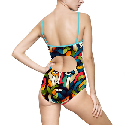 Colorful Artistic Women's One-Piece Swimsuit with Abstract Design