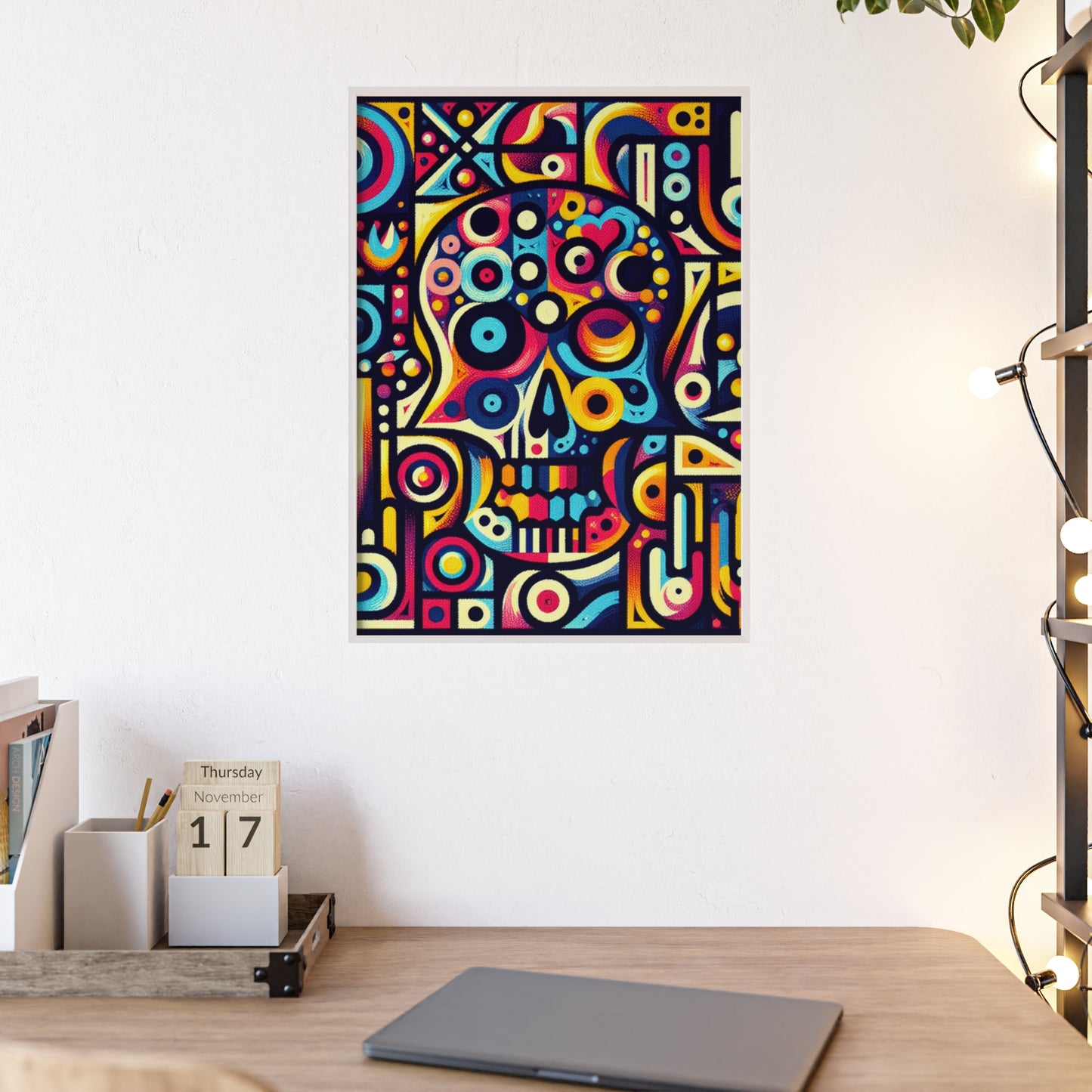 Skull Rock N Roll Posters with Wooden Frame
