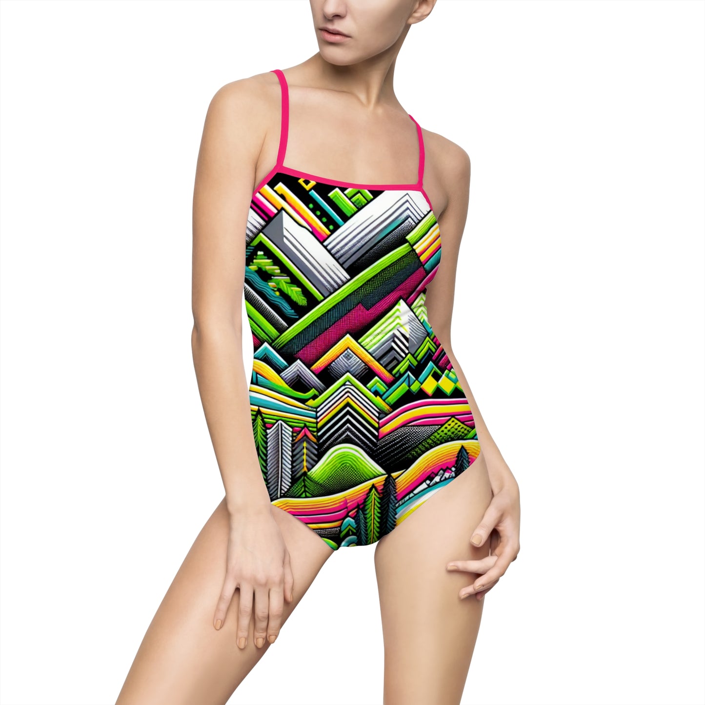 Vibrant Geometric Women's One-Piece Swimsuit - Colorful Swimwear for Summer Fun