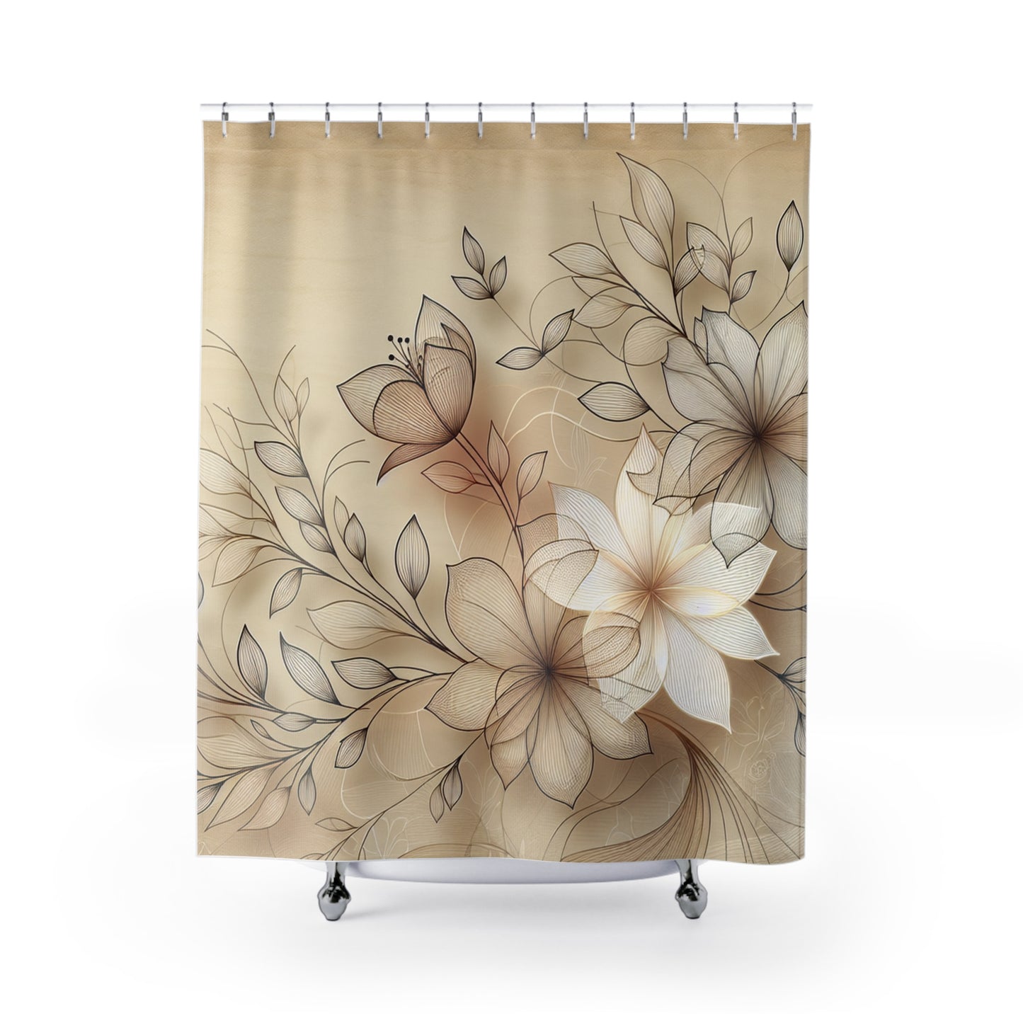 Elegant Floral Shower Curtain - Serene Bathroom Decor