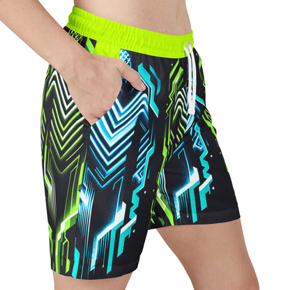 Neon Geometric Unisex Swim Shorts - Vibrant Beachwear for Summer Fun