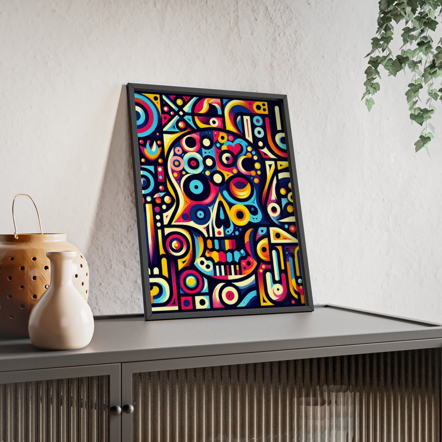 Skull Rock N Roll Posters with Wooden Frame