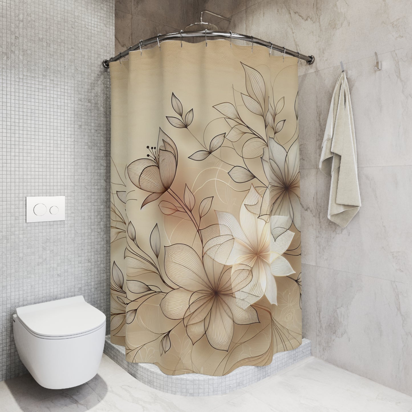 Elegant Floral Shower Curtain - Serene Bathroom Decor