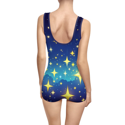 Women's Vintage Starry Night Swimsuit - Retro Style Swimwear for Beach Days