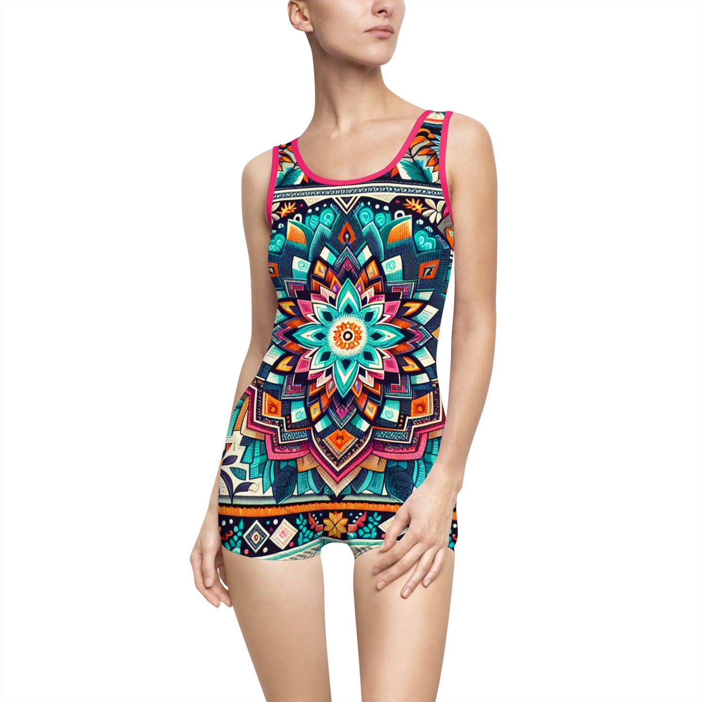 Colorful Bohemian Women's Vintage Swimsuit - Floral Mandala Design