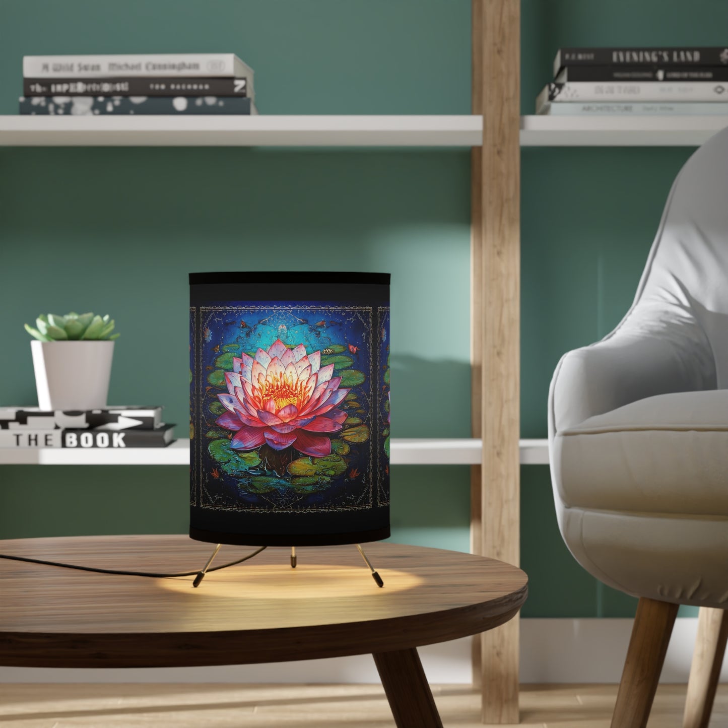 Pond Lily Tripod Lamp with High-Res Printed Shade, US\CA plug