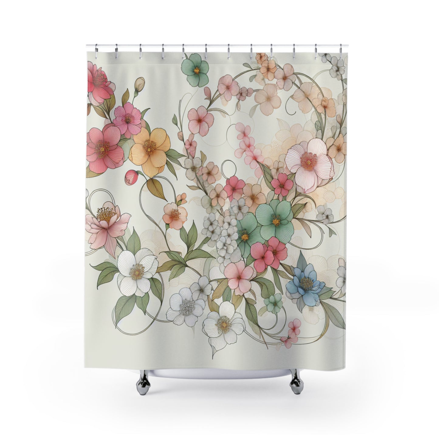 Floral Elegance Shower Curtain - Vibrant Botanical Design for Bathroom Décor