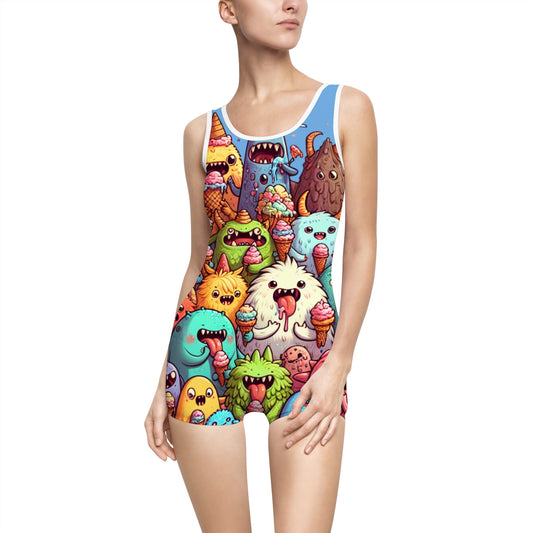 Women's Vintage Ice Cream Monster Swimsuit - Fun Summer Swimwear