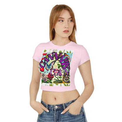 Colorful Graphic Baby Tee for Women - Floral & Butterfly Design
