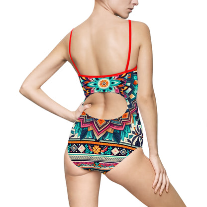 Bohemian Floral Women's One-Piece Swimsuit - Colorful Beachwear for Pool Parties