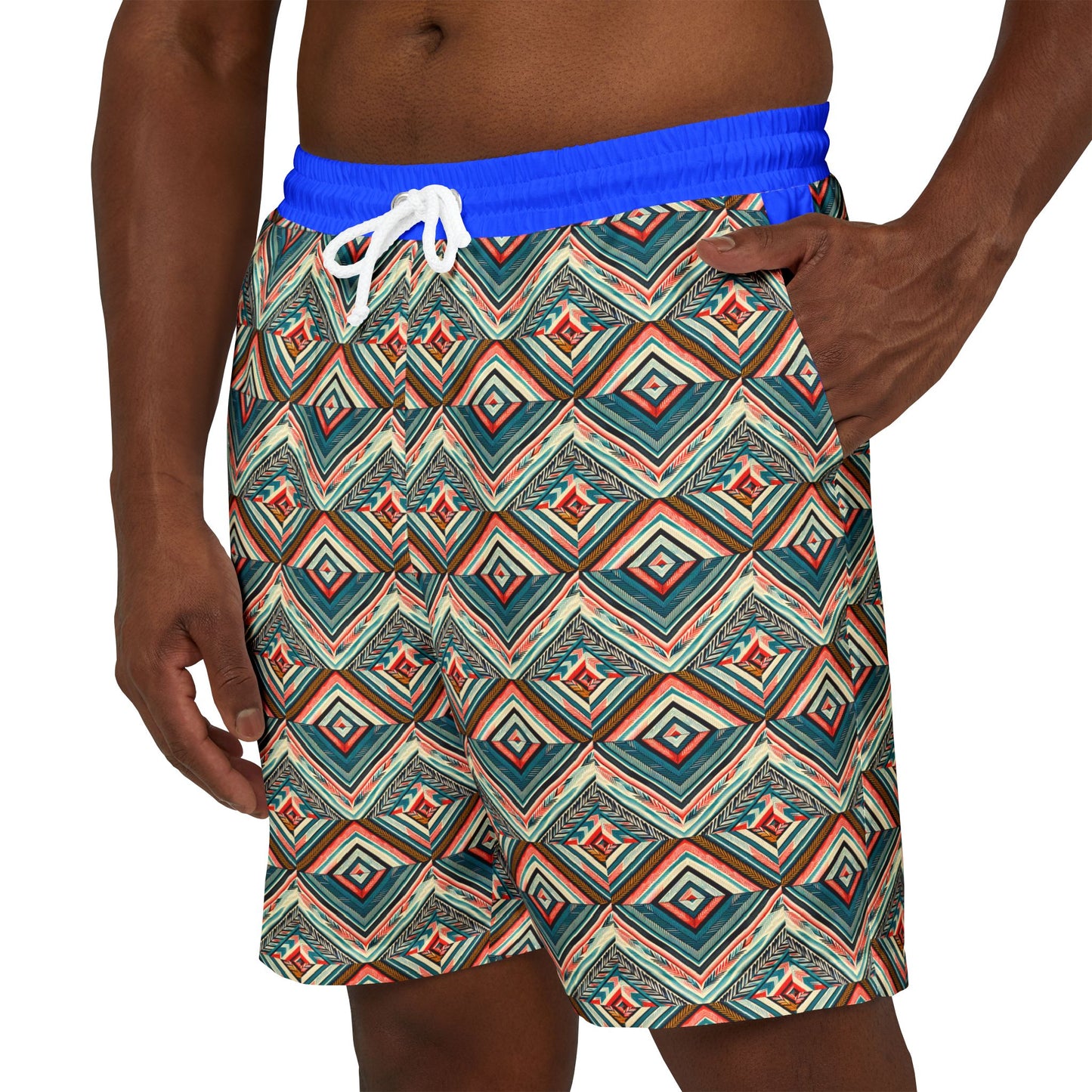 Colorful Unisex Swim Shorts with Geometric Design for Summer Fun