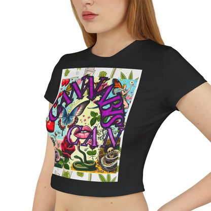 Colorful Graphic Baby Tee for Women - Floral & Butterfly Design