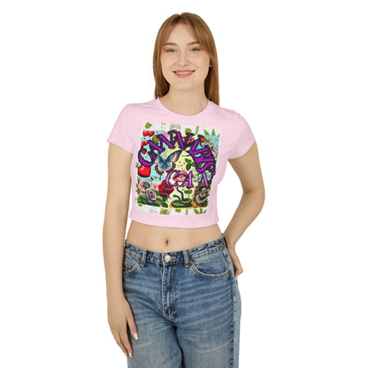 Colorful Graphic Baby Tee for Women - Floral & Butterfly Design