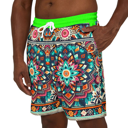 Vibrant Mandala Unisex Swim Shorts - Colorful Beachwear for Summer Fun