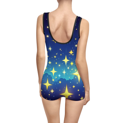 Women's Vintage Starry Night Swimsuit - Retro Style Swimwear for Beach Days